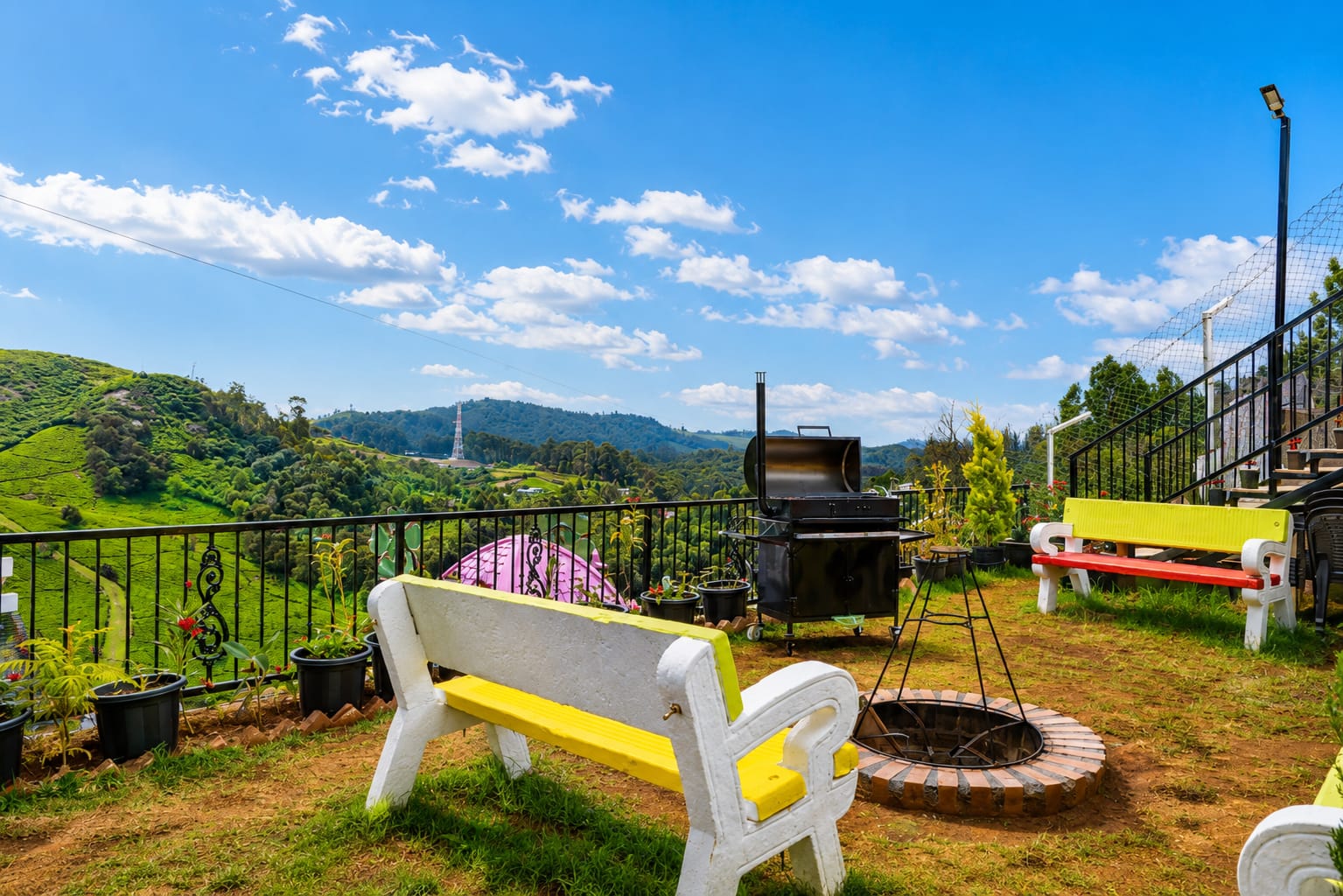 Green tea gardens and forested hills near Windsor Heights Ooty